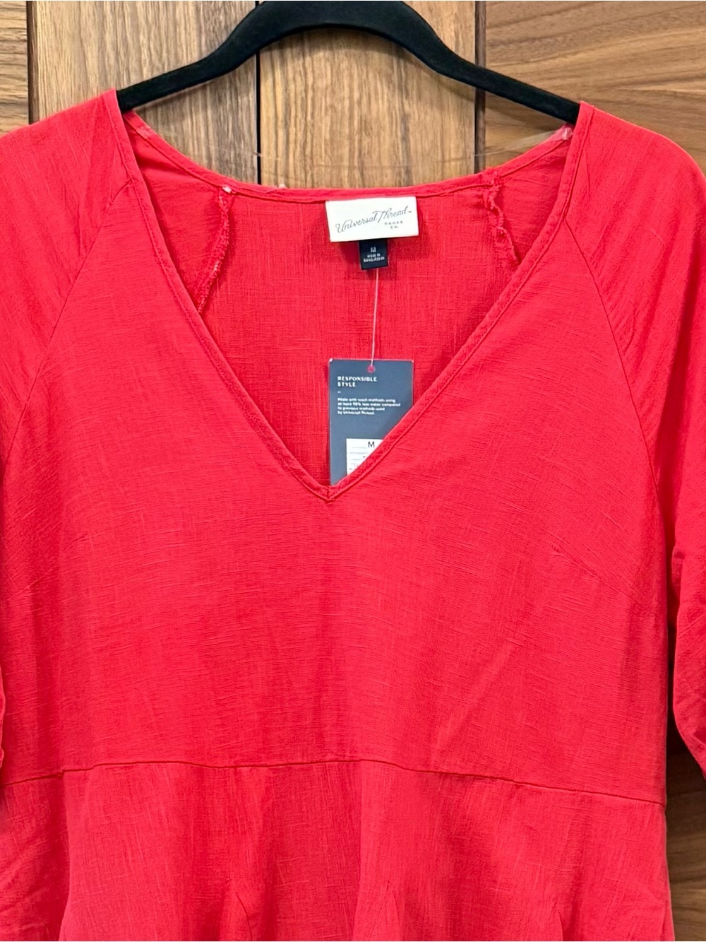 Universal Threads NWT Red V-Neck Mini Dress Drop Waist - Sz M - Picture 3 of 7